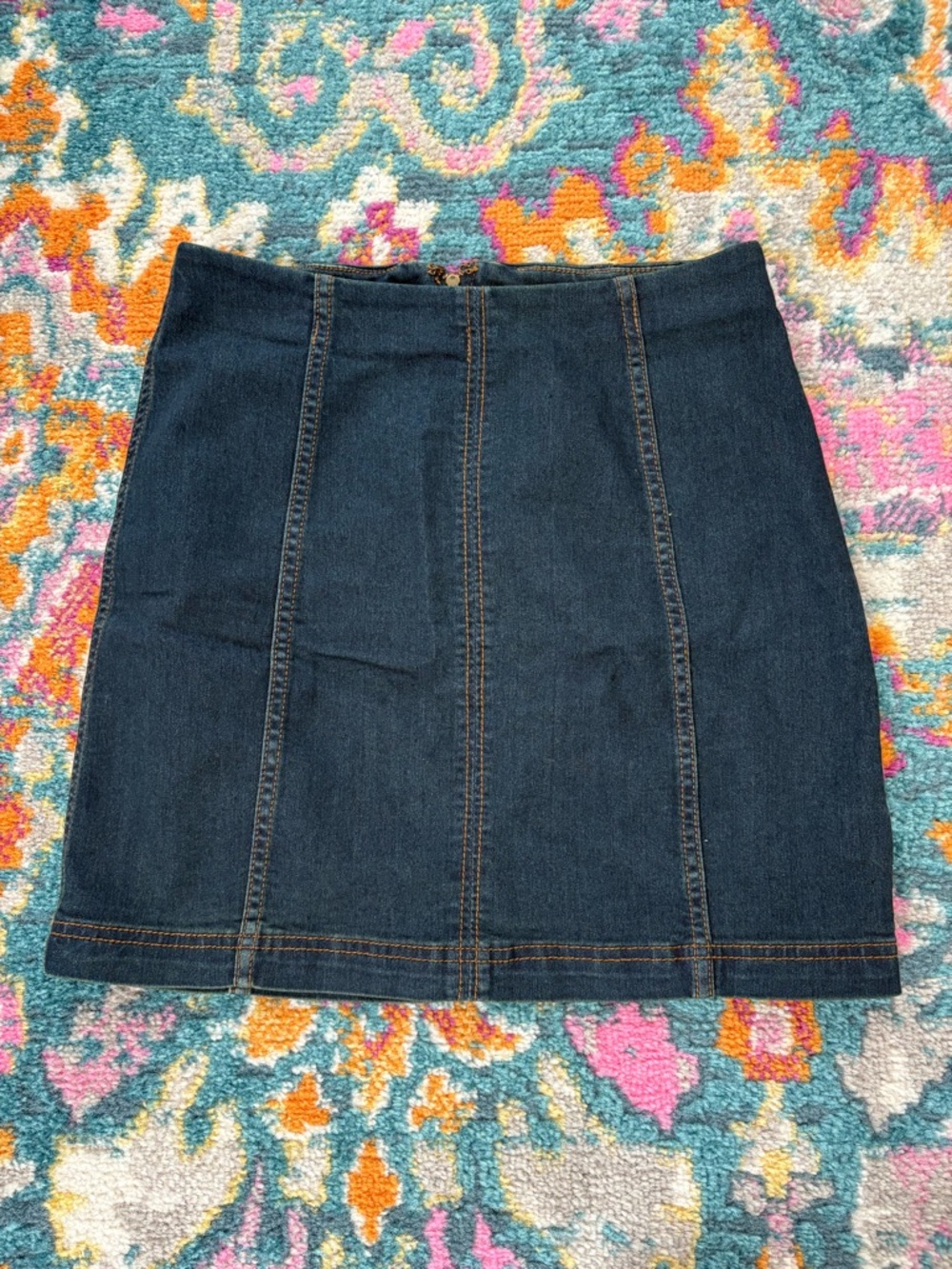 Free People Dark Blue Denim Mini Skirt with Panel Stitching